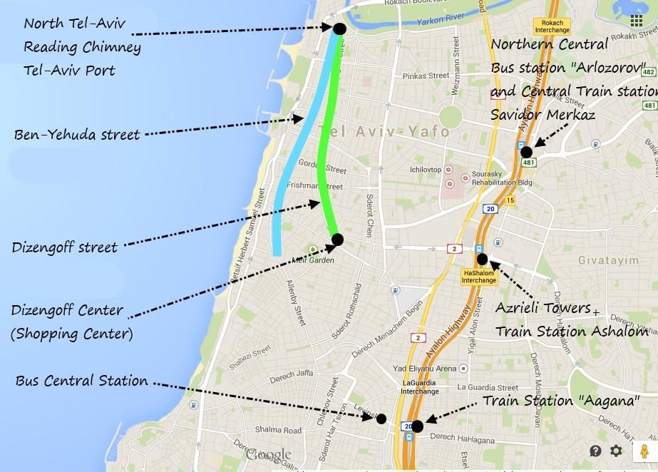 harta e Tel Aviv transportit publik